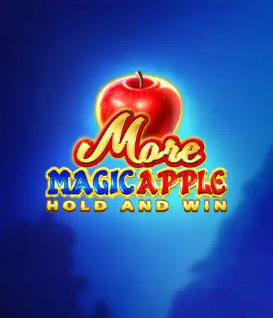 На изображении игрового автомата More Magic Apple от 3 Oaks Gaming, показывающего волшебный лес с персонажами из сказки, включая замки, магические яблоки и известных сказочных героев. В центре виден логотип игры More Magic Apple, сопровождаемый яркими и привлекательными графическими элементами, создающими атмосферу сказочного приключения.