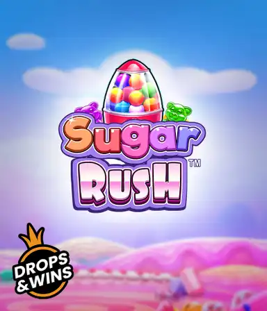 Изображение игрового автомата Sugar Rush от Pragmatic Play, демонстрирующее разноцветный мир конфет и сладостей. На изображении видны иконки в виде различных сладостей, окруженные сладкой атмосферой. В центре расположен название слота Sugar Rush, подчеркивающий сахарную тематику игры.
